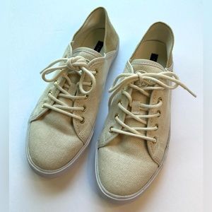 Tommy Hilfiger Textile Knit 2-Tone Sneakers Women's Size 7.5 White Beige Low Top